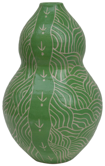 Australian Indigenous (Aboriginal and Torres Strait Islander) artwork by ANDY TJUTJUNA of Ernabella Artists. The title is Kalaya Tjukurpa (Emu Story). [335C-14] (Stoneware with Sgraffito)