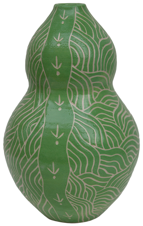 Australian Indigenous (Aboriginal and Torres Strait Islander) artwork by ANDY TJUTJUNA of Ernabella Artists. The title is Kalaya Tjukurpa (Emu Story). [335C-14] (Stoneware with Sgraffito)