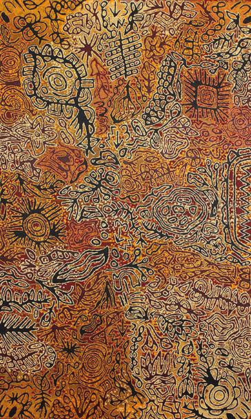 Australian Indigenous (Aboriginal and Torres Strait Islander) artwork by CANDY NELSON NAKAMARRA of Papunya Tjupi Artists. The title is Kalipinypa. [209-16] (Acrylic on Linen)