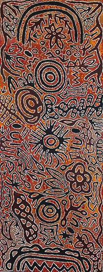 Australian Indigenous (Aboriginal and Torres Strait Islander) artwork by CANDY NELSON NAKAMARRA of Papunya Tjupi Artists. The title is Kalipinypa. [519-16] (Acrylic on Linen)
