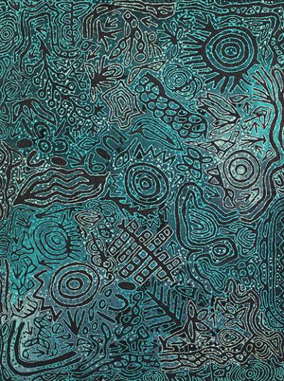 Australian Indigenous (Aboriginal and Torres Strait Islander) artwork by CANDY NELSON NAKAMARRA of Papunya Tjupi Artists. The title is Kalipinypa. [508-16] (Acrylic on Linen)