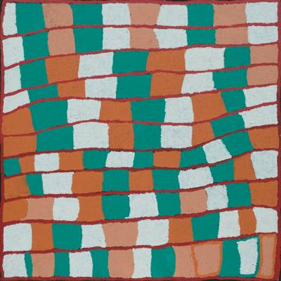 Australian Indigenous (Aboriginal and Torres Strait Islander) artwork by MARGARET BARAGURRA of Bidyadanga Artists (Yulparija & Mangala). The title is Kalpirti. [23568] (Acrylic on Linen)