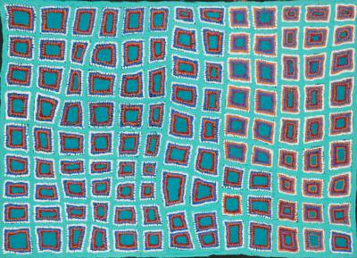 Australian Indigenous (Aboriginal and Torres Strait Islander) artwork by MARGARET BARAGURRA of Bidyadanga Artists (Yulparija & Mangala). The title is Kalpirti. [23581] (Acrylic on Linen)