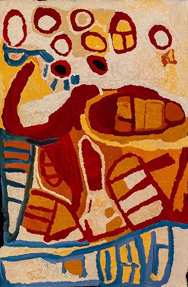 Australian Indigenous (Aboriginal and Torres Strait Islander) artwork by MYRTLE PENNINGTON of Spinifex Artists. The title is Kanpa. [18-108] (Acrylic on Linen)