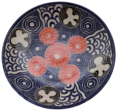 Australian Indigenous (Aboriginal and Torres Strait Islander) artwork by TJIMPUNA WILLIAMS of Ernabella Artists. The title is Kapi Tjukula. [345C-14] (Stoneware with Sgraffito)