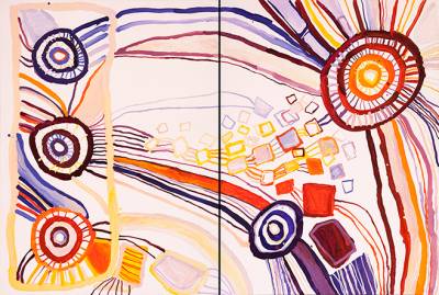 Australian Indigenous (Aboriginal and Torres Strait Islander) artwork by BERYL JIMMY of Tjungu Palya Artists. The title is Kapi Tjukula. [18-041] (Synthetic Acrylic Polymer Paint on Board)