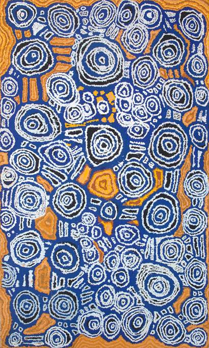 Australian Indigenous (Aboriginal and Torres Strait Islander) artwork by BERYL JIMMY of Tjungu Palya Artists. The title is Kapi Tjukula Munu Tali Tjuta. [11270] (Acrylic on Linen)