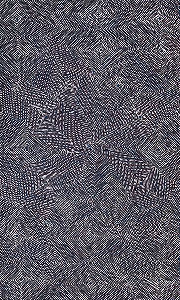 Australian Indigenous (Aboriginal and Torres Strait Islander) artwork by MAUREEN POULSON NAPANGARDI of Papunya Tjupi Artists. The title is Kapi Tjukurrpa - Kalipinypa. [710-15] (Acrylic on Linen)