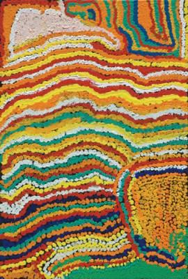 Australian Indigenous (Aboriginal and Torres Strait Islander) artwork by MABEL WAKARTA of Martumili Artists. The title is Karlamilyi. [08-869] (Acrylic on Canvas)