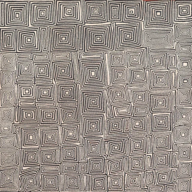 Australian Indigenous (Aboriginal and Torres Strait Islander) artwork by RAY JAMES TJANGALA of Papunya Tula Artists. The title is Karrilwarra. [RJ1005088] (Acrylic on Belgian Linen)
