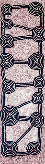 Australian Indigenous (Aboriginal and Torres Strait Islander) artwork by CHARLIE TJAPANGATI of Papunya Tula Artists. The title is Karrilwarra. [CT1105005] (Acrylic on Belgian Linen)