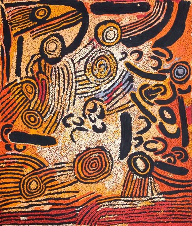 Australian Indigenous (Aboriginal and Torres Strait Islander) artwork by NANCY NUNGURRAYI of Papunya Tula Artists. The title is Karrkunya. [NN0910034] (Acrylic on Belgian Linen)