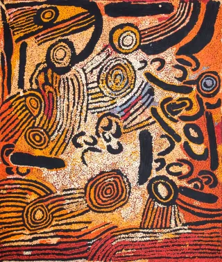 Australian Indigenous (Aboriginal and Torres Strait Islander) artwork by NANCY NUNGURRAYI of Papunya Tula Artists. The title is Karrkunya. [NN0910034] (Acrylic on Belgian Linen)
