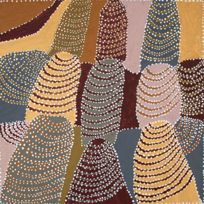Australian Indigenous (Aboriginal and Torres Strait Islander) artwork by PATRICK MUNG MUNG of Warmun Artists. The title is Kayirriwarrinj. [WAC462/11] (Natural Ochre and Pigments on Canvas)