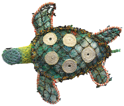 Australian Indigenous (Aboriginal and Torres Strait Islander) artwork by FLORENCE GUTCHEN of Erub Erwer Meta. The title is Kerged. [16-176] (Ghost Nets, Rope & Twine)