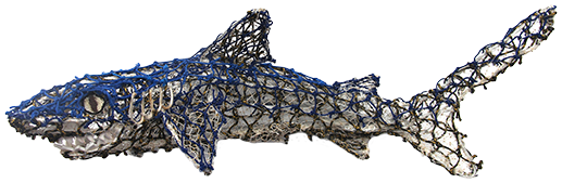 Australian Indigenous (Aboriginal and Torres Strait Islander) artwork by JIMMY KENNY THAIDAY of Erub Erwer Meta. The title is Keriam. [16-183] (Ghost Nets, Rope & Twine over Mesh Frame)