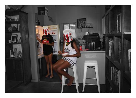 Australian Indigenous (Aboriginal and Torres Strait Islander) artwork by NAOMI HOBSON of Miscellaneous Artists. The title is KFC Girls. [NH202007003P_1-5] (310GSM Cotton Rag Art Paper)