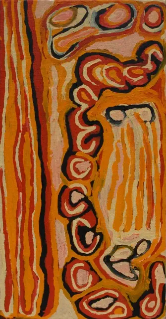 Australian Indigenous (Aboriginal and Torres Strait Islander) artwork by NORA NGANAPA NUNGURRAYI of Papunya Tula Artists. The title is Kinyu. [NN0711128] (Acrylic on Canvas)