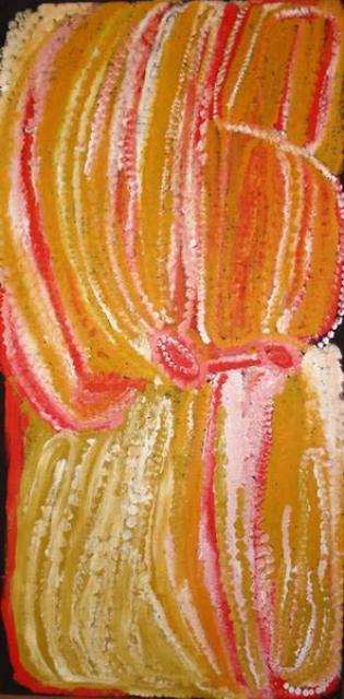 Australian Indigenous (Aboriginal and Torres Strait Islander) artwork by EUBENA NAMPITJIN of Warlayirti Artists (Balgo). The title is Kinyu. [299/08] (Acrylic on Linen)