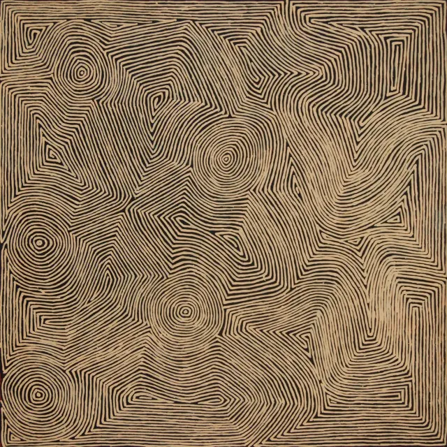 Australian Indigenous (Aboriginal and Torres Strait Islander) artwork by GEORGE TJUNGURRAYI of Papunya Tula Artists. The title is Kirrimalunya. [GT1306013] (Acrylic on Belgian Linen)