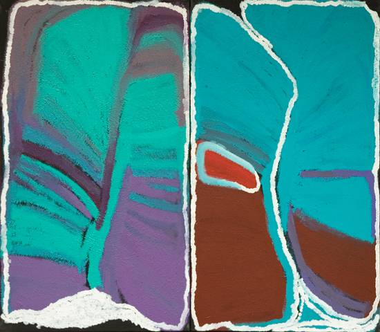 Australian Indigenous (Aboriginal and Torres Strait Islander) artwork by JAN BILLYCAN of Bidyadanga Artists (Yulparija & Mangala). The title is Kirriwirri (Diptych). [25793] (Acrylic on Linen)