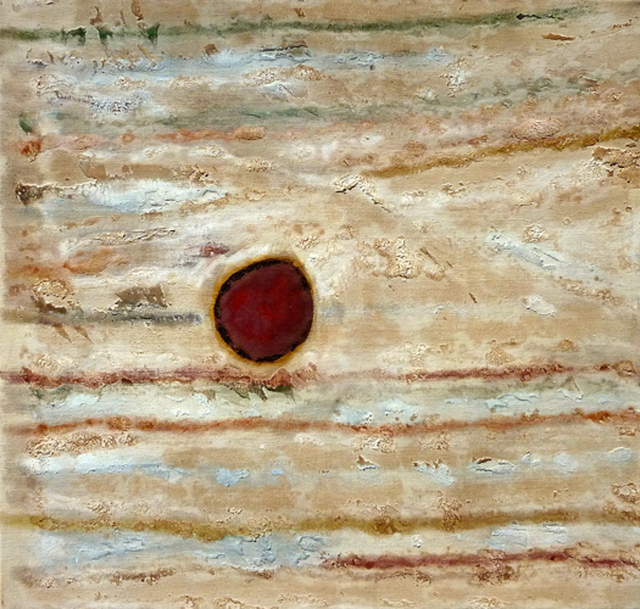 Australian Indigenous (Aboriginal and Torres Strait Islander) artwork by LINDSAY HARRIS of Miscellaneous Artists. The title is Koort (At the heart of it). [08 - Koort (At the heart of it) ] (Pigment, Resin and Clay on Hemp)