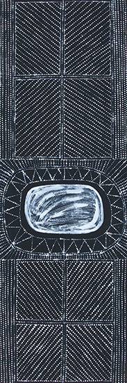 Australian Indigenous (Aboriginal and Torres Strait Islander) artwork by JOSEPHINE BURAK of Munupi Artists. The title is Kulama Design. [15-117] (Ochre on Canvas)