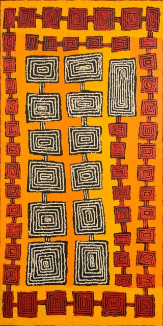 Australian Indigenous (Aboriginal and Torres Strait Islander) artwork by MORRIS GIBSON TJAPALTJARRI of Papunya Tula Artists. The title is Kulkuta. [MG1211040] (Acrylic on Belgian Linen)