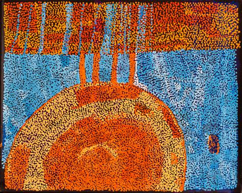Australian Indigenous (Aboriginal and Torres Strait Islander) artwork by KUNMANARA PATJU PRESLEY of Spinifex Artists. The title is Kulpinya. [20-209] (Acrylic on Linen)