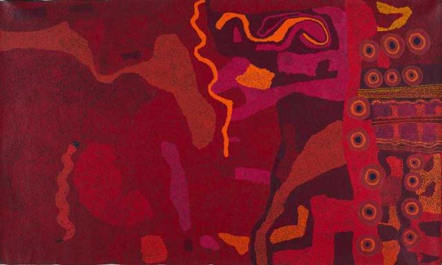 Australian Indigenous (Aboriginal and Torres Strait Islander) artwork by GINGER WIKILYIRI of Tjungu Palya Artists. The title is Kunamata. [11351] (Synthetic Polymer on Linen)