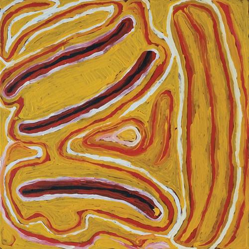 Australian Indigenous (Aboriginal and Torres Strait Islander) artwork by NORA NUNGABAR of Martumili Artists. The title is Kunawarritji. [08-425] (Acrylic on Canvas)