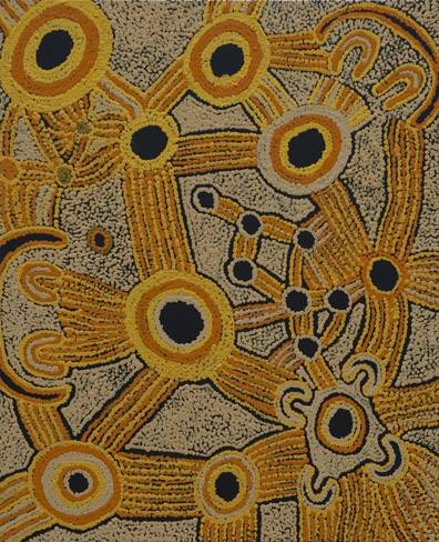 Australian Indigenous (Aboriginal and Torres Strait Islander) artwork by BEVERLY CAMERON of Tjungu Palya Artists. The title is Kunga Kutjara. [08479] (Acrylic on Canvas)