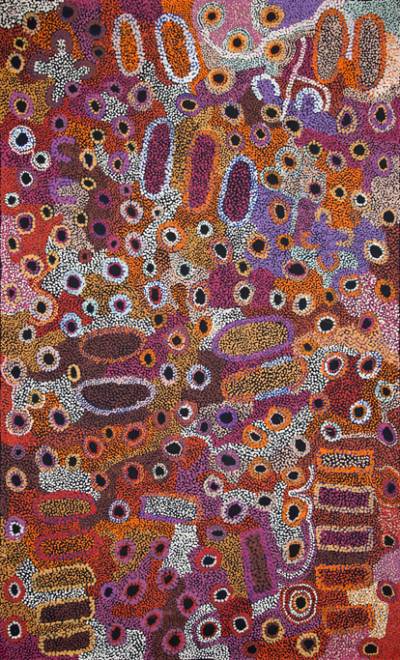 Australian Indigenous (Aboriginal and Torres Strait Islander) artwork by TUPPY NGINTJA GOODWIN of Mimili Maku Arts. The title is Kungka Kutjara Tjukurpa. [114-2012] (Acrylic on Linen)