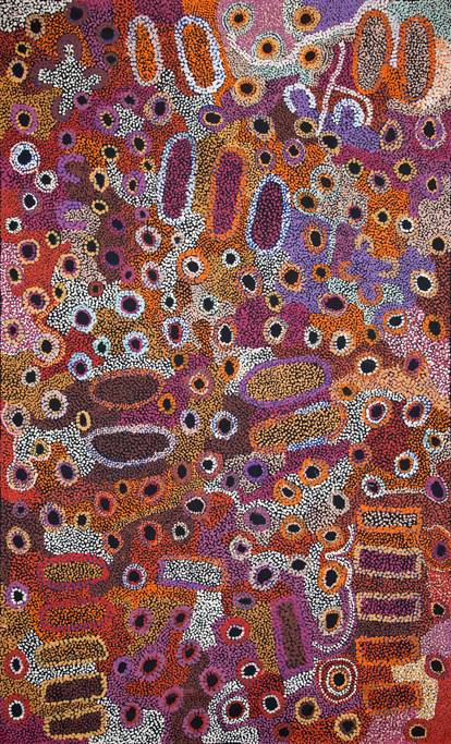 Australian Indigenous (Aboriginal and Torres Strait Islander) artwork by TUPPY NGINTJA GOODWIN of Mimili Maku Arts. The title is Kungka Kutjara Tjukurpa. [114-2012] (Acrylic on Linen)