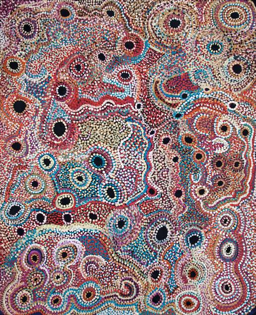 Australian Indigenous (Aboriginal and Torres Strait Islander) artwork by TUPPY NGINTJA GOODWIN of Mimili Maku Arts. The title is Kungka Kutjara Tjukurpa. [230-2011] (Acrylic on Linen)