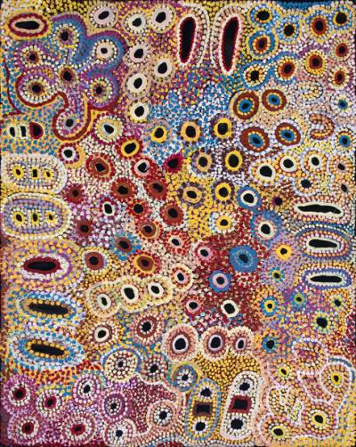 Australian Indigenous (Aboriginal and Torres Strait Islander) artwork by TUPPY NGINTJA GOODWIN of Mimili Maku Arts. The title is Kungka Kutjara Tjukurpa. [293-2011] (Acrylic on Linen)