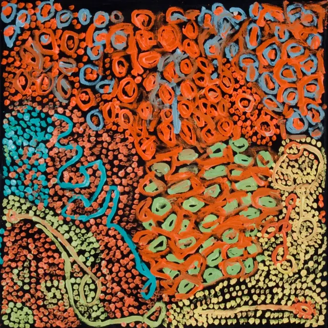 Australian Indigenous (Aboriginal and Torres Strait Islander) artwork by TJAPARTJI BATES of Warakurna Artists. The title is Kungkarangkalpa. [281-09] (Acrylic on Canvas)