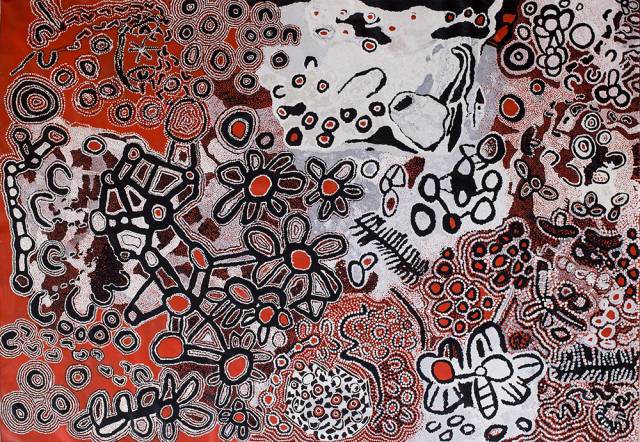 Australian Indigenous (Aboriginal and Torres Strait Islander) artwork by VARIOUS SPINIFEX ARTISTS (COLLABORATIVE) of Spinifex Artists. The title is Kungkarangkalpa. [17-318] (Acrylic on Linen)