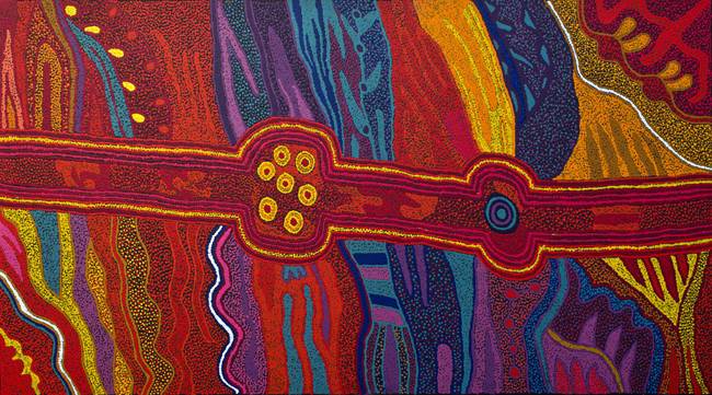 Australian Indigenous (Aboriginal and Torres Strait Islander) artwork by TJUNKAYA TAPAYA of Ernabella Artists. The title is Kungkarangkalpa Attila. [315-12] (Acrylic on Canvas)