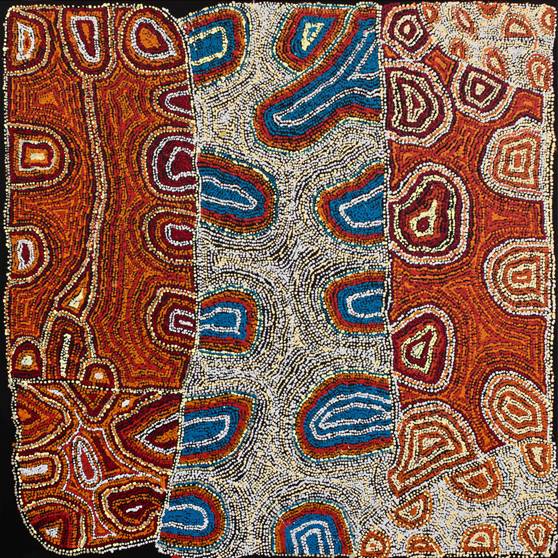 Australian Indigenous (Aboriginal and Torres Strait Islander) artwork by TJARIYA (NUNGALKA) STANLEY of Ernabella Artists. The title is Kungkarangkalpa (Seven Sisters). [234-12] (Acrylic on Canvas)