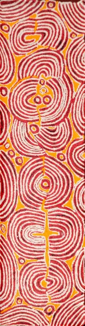Australian Indigenous (Aboriginal and Torres Strait Islander) artwork by PANTJIYA NUNGURRAYI of Papunya Tula Artists. The title is Kungkiyunti. [PN0904046] (Acrylic on Linen)
