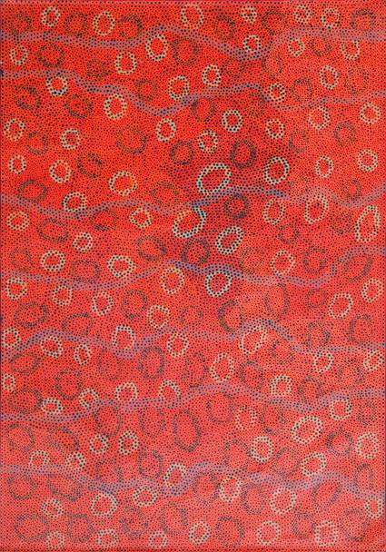 Australian Indigenous (Aboriginal and Torres Strait Islander) artwork by ROBERT FIELDING of Mimili Maku Arts. The title is Kunkarangkanypa Tjukurpa (Seven Sisters). [2-2012] (Acrylic on Linen)