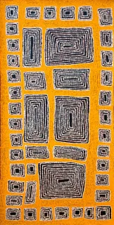 Australian Indigenous (Aboriginal and Torres Strait Islander) artwork by MORRIS GIBSON TJAPALTJARRI of Papunya Tula Artists. The title is Kurrilnga. [MG1106032] (Acrylic on Belgian Linen)