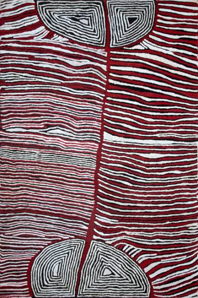 Australian Indigenous (Aboriginal and Torres Strait Islander) artwork by JUDY NAPANGARDI WATSON of Warlukurlangu Artists (Yuendumu). The title is Kurrkara Jukurrpa (Desert Oak Dreaming from Mina Mina). [2524/09] (Acrylic on Belgian Linen)