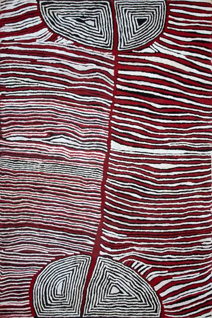 Australian Indigenous (Aboriginal and Torres Strait Islander) artwork by JUDY NAPANGARDI WATSON of Warlukurlangu Artists (Yuendumu). The title is Kurrkara Jukurrpa (Desert Oak Dreaming from Mina Mina). [2524/09] (Acrylic on Belgian Linen)