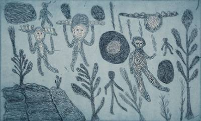 Australian Indigenous (Aboriginal and Torres Strait Islander) artwork by NGARRALJA TOMMY MAY of Mangkaja Artists. The title is Kurtal. [334/15-19/20] (Etching on 250gsm Paper - Edition of 20)