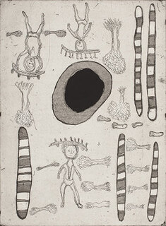 Australian Indigenous (Aboriginal and Torres Strait Islander) artwork by NGARRALJA TOMMY MAY of Mangkaja Artists. The title is Kurtal I. [407/14-36/40] (Etching on 250gsm Paper - Edition of 40)