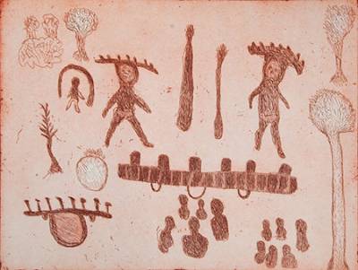 Australian Indigenous (Aboriginal and Torres Strait Islander) artwork by NGARRALJA TOMMY MAY of Mangkaja Artists. The title is Kurtal II. [408/14-33/40] (Etching on 250gsm Paper - Edition of 40)