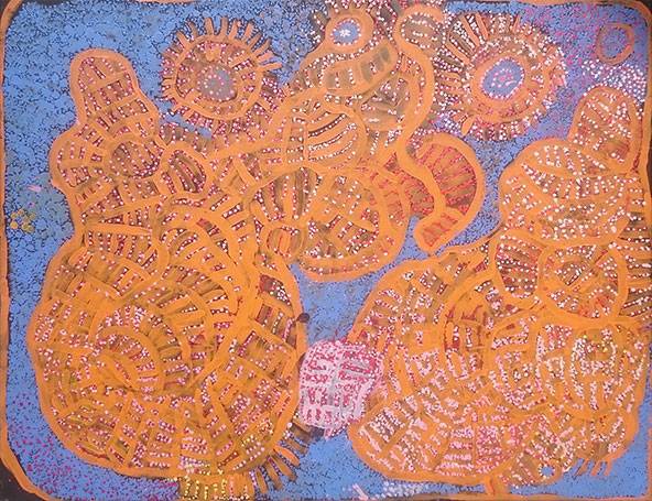 Australian Indigenous (Aboriginal and Torres Strait Islander) artwork by WINGU TINGIMA of Tjungu Palya Artists. The title is Kuru Ala. [NKUWT04268] (Acrylic on Canvas)