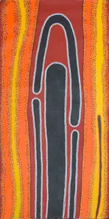 Australian Indigenous (Aboriginal and Torres Strait Islander) artwork by PAULINE SUNFLY of Warlayirti Artists (Balgo). The title is Liltjin. [125/08] (Acrylic on Linen)